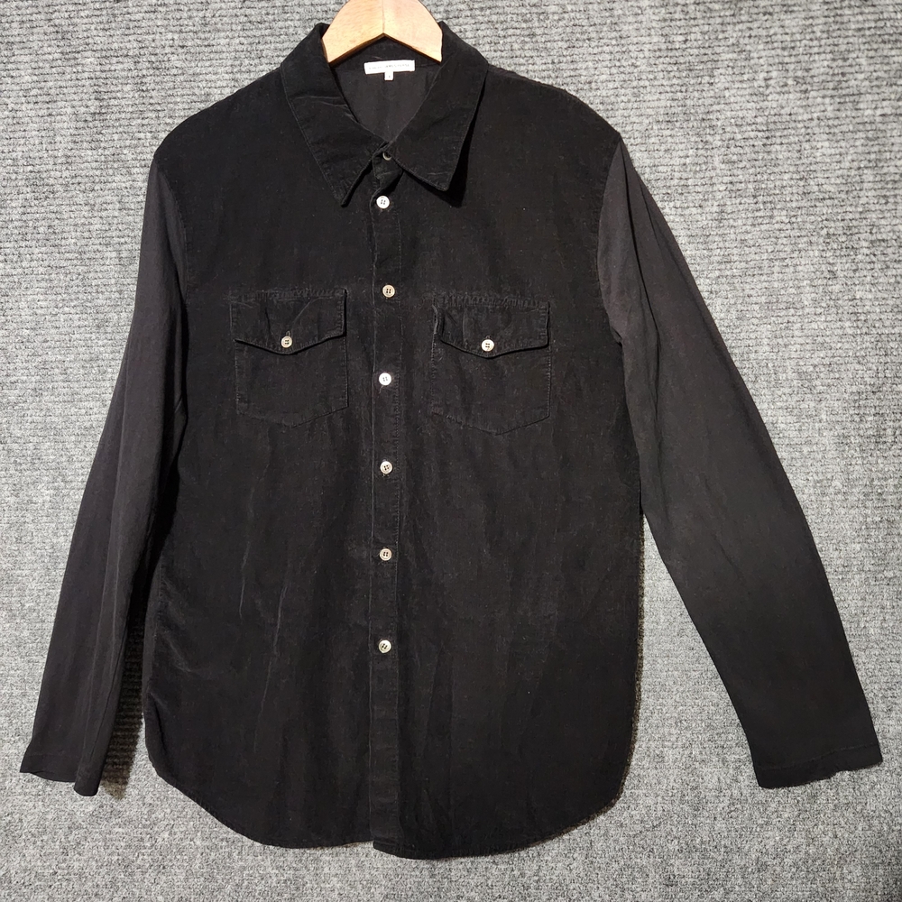 James Perse Corduroy Utility Shirt Button Front Long Sleeve Black Mens Size 1